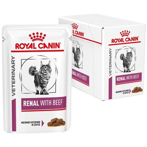 корм для кошек Royal Canin Renal with beef, при проблемах с почками, с говядиной 12 шт. х 85 г (кусочки в соусе) фотография