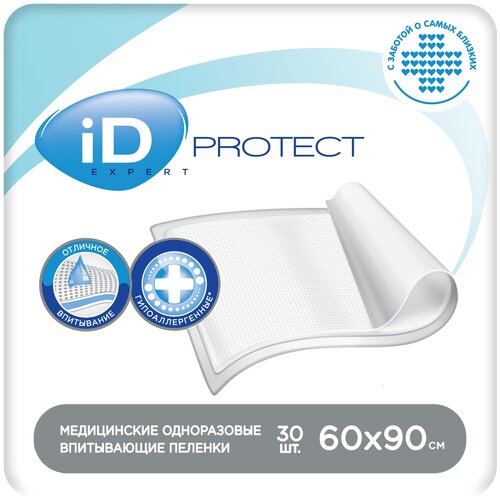 Пеленки iD Protect Expert, 60 х 90 см, 5 капель, 1 уп. по 30 шт. фотография