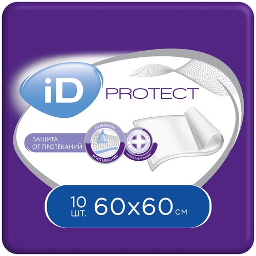 Пеленки iD Protect, 60 х 60 см, 1 капель, 10 шт. фотография