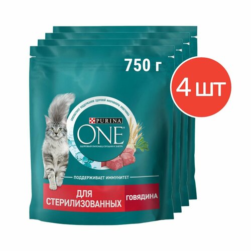 Сухой корм PURINA ONE для стерилизованных кошек и кастрированных котов, с высоким содержанием говядины и пшеницей 750 г, 4 шт фотография