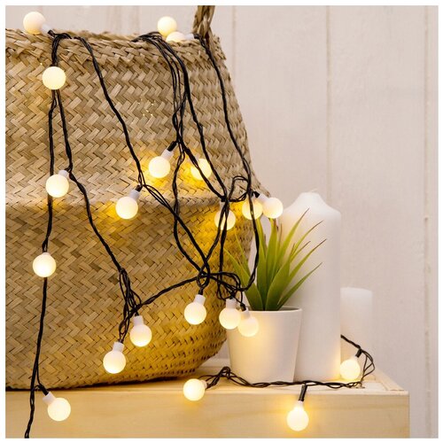 Гирлянда Luazon Lighting Decor Шарики, 1 шт. в наборе, 5 х 0.065 х 0.085 м, 0.085 х 0.065 м, 30 ламп, теплый белый/черный провод фотография