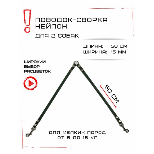 Сворка Хвостатыч для двух собак маленьких пород нейлон 50 см х 15 мм (Изумрудный) фотография