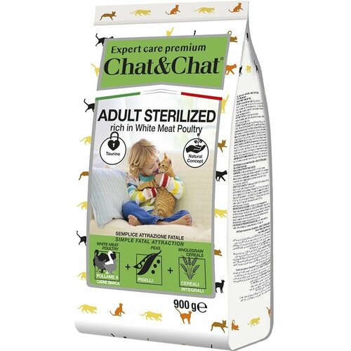 Сухой корм Chat&Chat Expert Premium Adult Sterilized with white meat poultry, для взрослых стерилизованных кошек с белым мясом птицы, 900г фотография