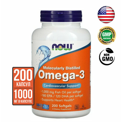 NOW Омега-3 (Omega-3) капсулы массой 1400 мг, 200 softgels фотография