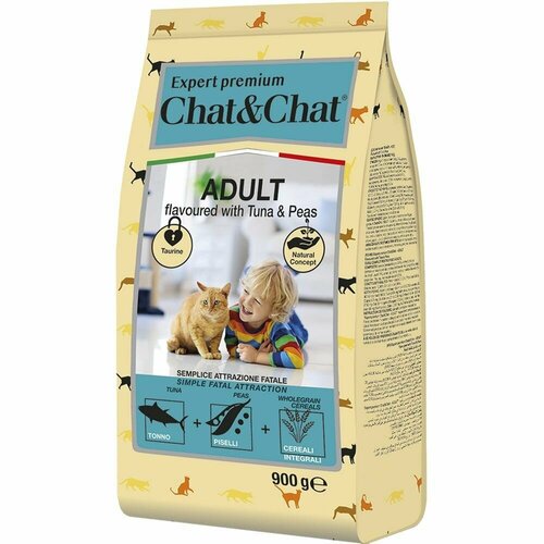 Сухой корм Chat&Chat Expert Premium Adult flavoured with tuna & peas, для взрослых кошек с тунцом и горохом, 900г фотография