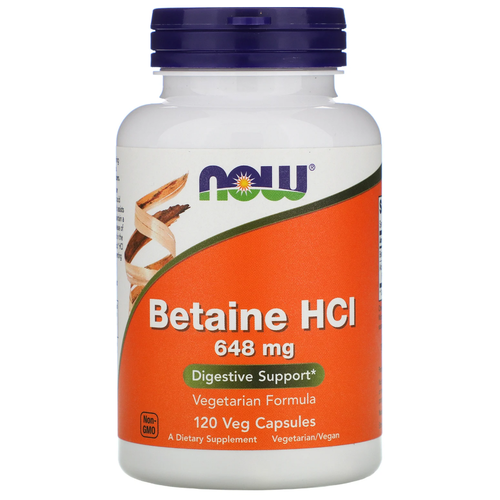 Капсулы NOW Betaine HCl, 100 г, 120 шт. фотография