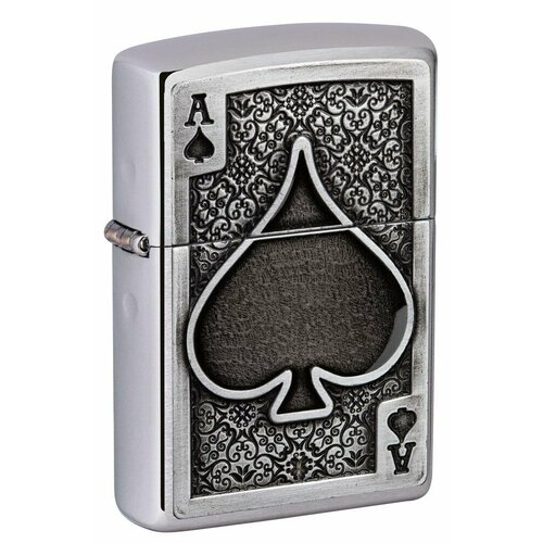 Зажигалка ZIPPO Ace Of Spades с покрытием Brushed Chrome, латунь/сталь, серебристая, 38x13x57 мм фотография