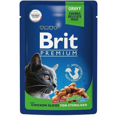 Корм влажный (паучи) Brit Premium Cat Sterilised для взрослых стерилизованных кошек, кусочки в соусе, цыпленок, 85 г х 28 шт фотография