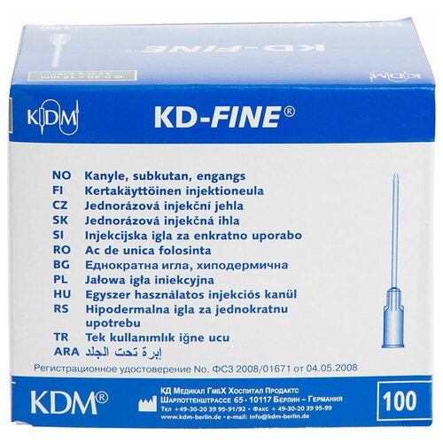 Игла инъекционная KDM KD-Fine, 12 мм x 0.3 мм, размер: 30G, 100 шт. фотография