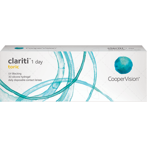 Контактные линзы CooperVision Clariti 1 day toric., 30 шт., R 8,6, D +2,5, CYL: -0,75, AХ: 10, прозрачный, 1 уп. фотография