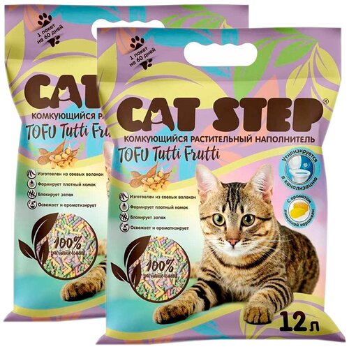 CAT STEP TOFU TUTTI FRUTTI наполнитель комкующийся растительный для туалета кошек (12 + 12 л) фотография