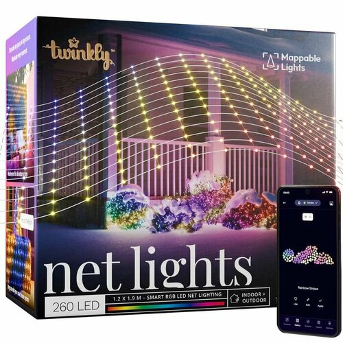 Гирлянда сетка Twinkly Net 260 LED RGB Pearl, 1,2 x 1,9 м, прозрачный провод, IP44 фотография