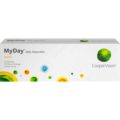 Контактные линзы CooperVision MyDay daily disposable toric, 30 шт., R 8,6, D +2, CYL: -0,75, AХ: 20, прозрачный, 1 уп. фотография