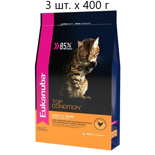 Сухой корм для кошек Eukanuba Top Condition Adult 1+ years, с домашней птицей, 3 шт. х 400 г фотография