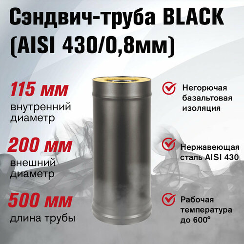 Сэндвич-труба BLACK (AISI 430/0,8мм) L-0,5м (115х200) фотография