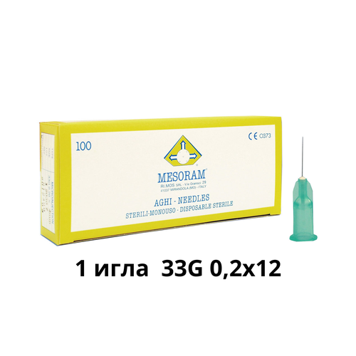 Игла медицинская инъекционная для мезотерапии (Мезоигла Mesoram) 33G 0,2x12, 1 шт, 812402 (Мезорам) фотография