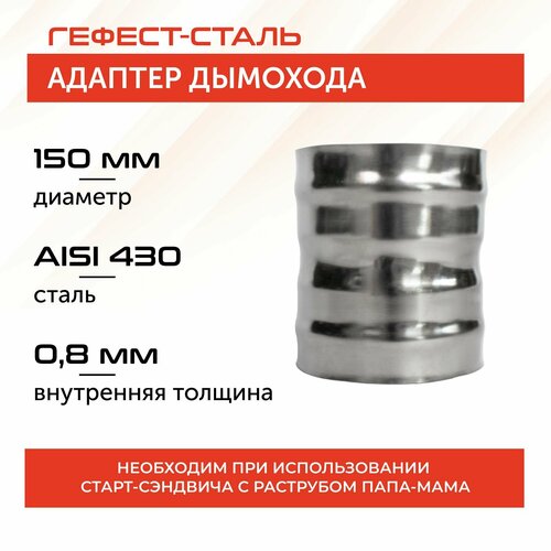 Адаптер для дымохода 150х150, AISI 430/0,8мм фотография