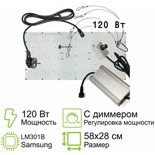 Квантум борд с диммером Quantum board диоды Samsung lm301b 4000K + SSL 660nm + UV, 120 Вт 58x28см фотография