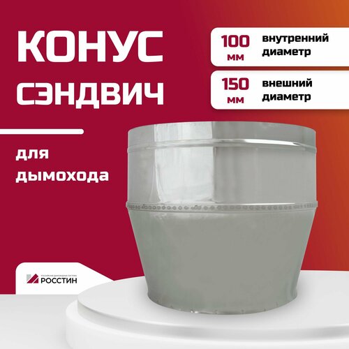 Оголовок конусный для дымохода D100-150 из неражавеющей стали 304-0,5/430-0,5 росстин фотография