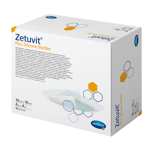 Повязка Цетувит Плюс Силикон Бордер/Zetuvit Plus Silicone Border самоклеящаяся суперабсорбирующая стерильная 10 х 10 см 10 шт фотография