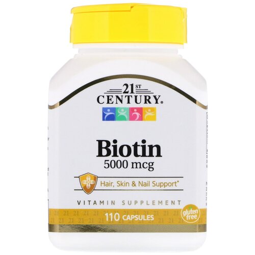 Капсулы 21st Century Biotin 5000 мкг капс., 110 г, 285 мл, 5000 мкг, 110 шт. фотография