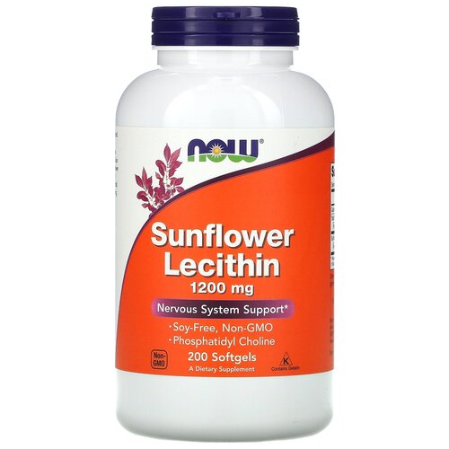 Капсулы NOW Sunflower Lecithin 1200 мг, 300 г, 1200 мг, 200 шт. фотография