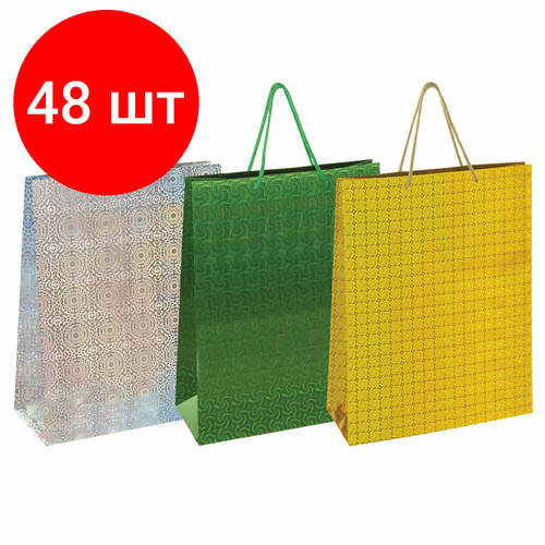 Комплект 48 шт, Пакет подарочный 33x12.7x44.7 см, золотая сказка голография, ассорти 3 цвета, 606610 фотография