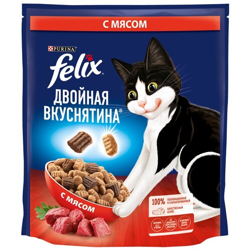 Сухой Корм для кошек Felix Двойная вкуснятина, с мясом 2 шт. х 600 г (кусочки в соусе) фотография