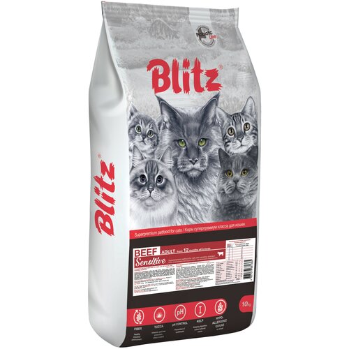 Blitz Sensitive Beef Adult Cats All Breeds - 10 кг. Корм для кошек с говядиной фотография