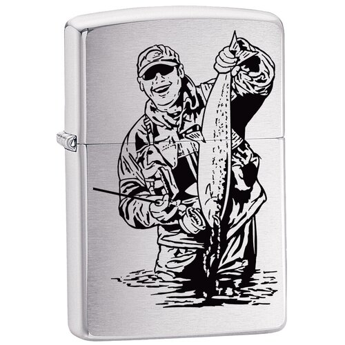 фотография Оригинальная бензиновая зажигалка ZIPPO 200FISHERMAN с покрытием Brushed Chrome Рыбак, купить за 4159 р