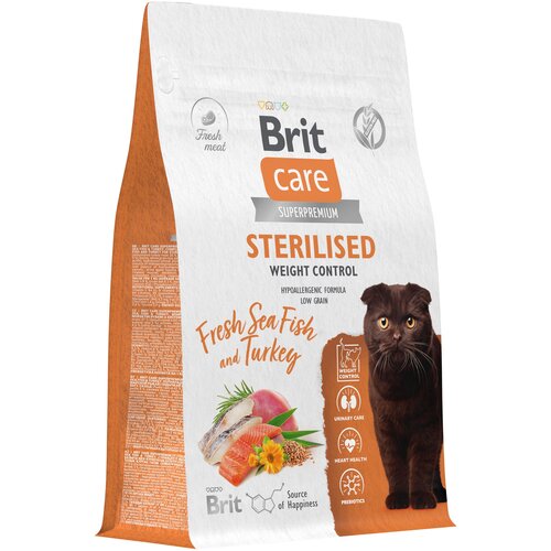 Сухой корм для стерилизованных кошек Brit Care Cat Sterilised Weight Control​​, контроль веса, с морской рыбой и индейкой 400 гр фотография