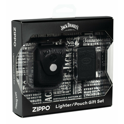 Набор ZIPPO Jack Daniels®: зажигалка с покрытием Black Matte и кожаный чехол в подарочной коробке фотография