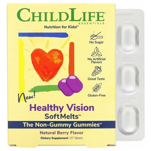 фотография ChildLife, Healthy Vision SoftMelts, натуральный ягодный вкус, 27 таблеток, купить за 2300 р