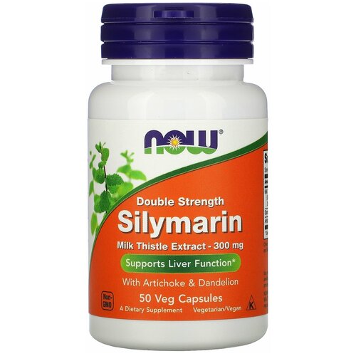 NOW Double Strength Silymarin (силимарин двойной концентрации) 300 мг 50 вегетарианских капсул фотография