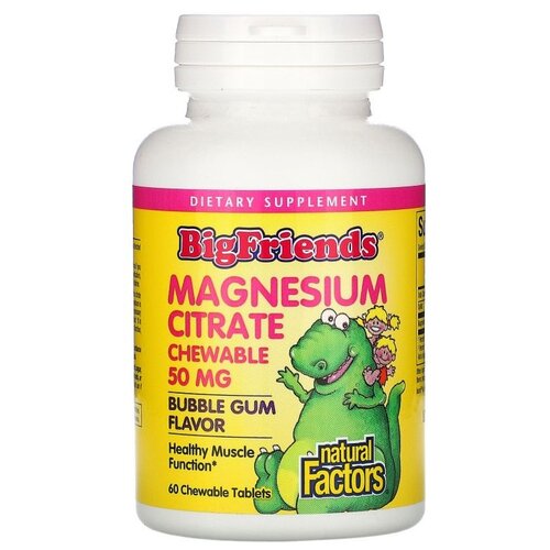 Таблетки Natural Factors Big Friends Chewable Magnesium Citrate, 110 г, 50 мг, 60 шт. фотография