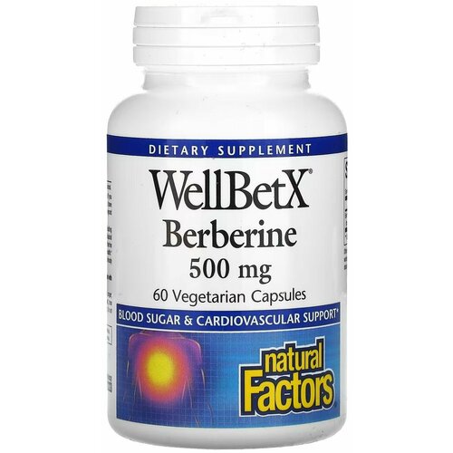 100% iHerb - Berberine, Берберин, WellBetX, 500 мг, 60 вегетарианских капсул, Natural Factors фотография