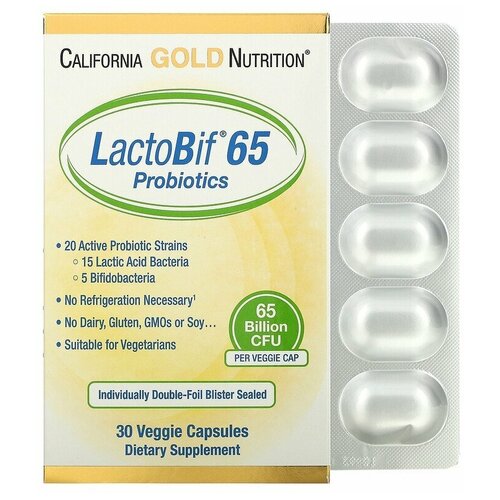 LactoBif Probiotic (Пробиотики 65 млрд КОЕ) 30 капсул (California Gold Nutrition) фотография