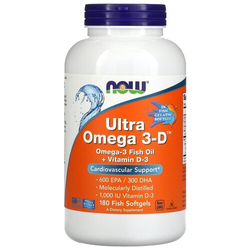 Капсулы NOW Ultra Omega 3-D 600/300, 480 г, 1200 мл, 180 шт. фотография