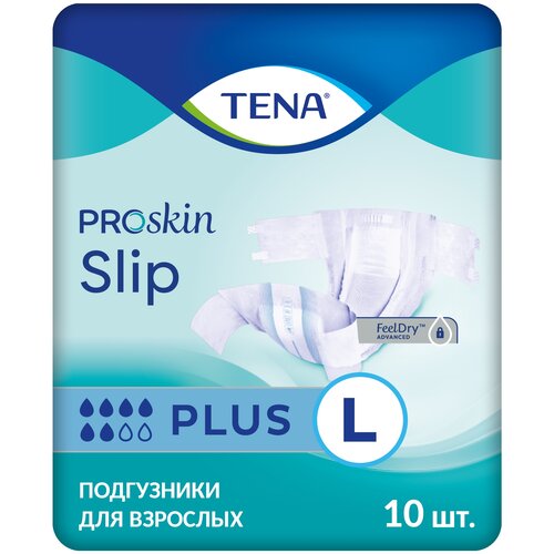 Подгузники для взрослых ТЕНА Slip Plus, L, 6 капель, 100-150 см, 10 шт. фотография