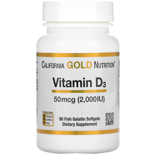 Капсулы California Gold Nutrition Vitamin D3, 100 г, 2000 ME, 90 шт. фотография