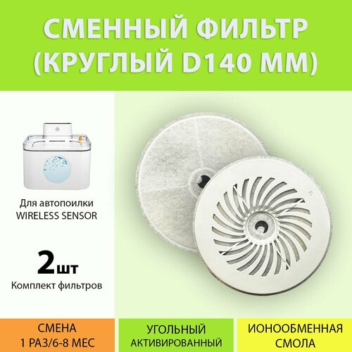 Фильтр для аккумуляторной автопоилки Wireless Sensor (2 шт.) D140 мм. круглый, с активированным углем и ионообменной смолой от MY PET`S GADGETS фотография