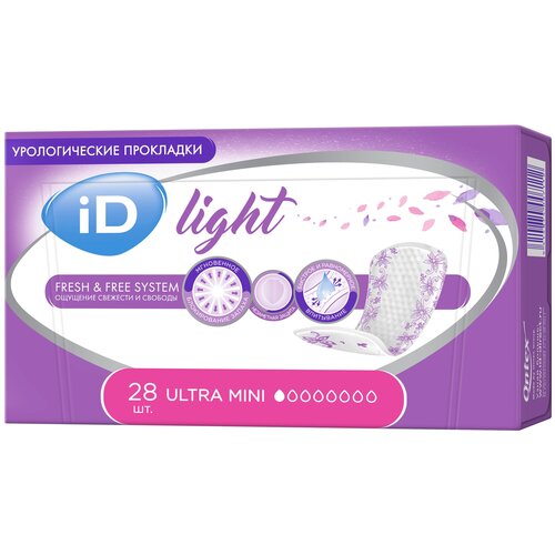 Урологические прокладки iD Light Ultra Mini, 80 х 120 см, 1 капель, 1 уп. по 28 шт. фотография