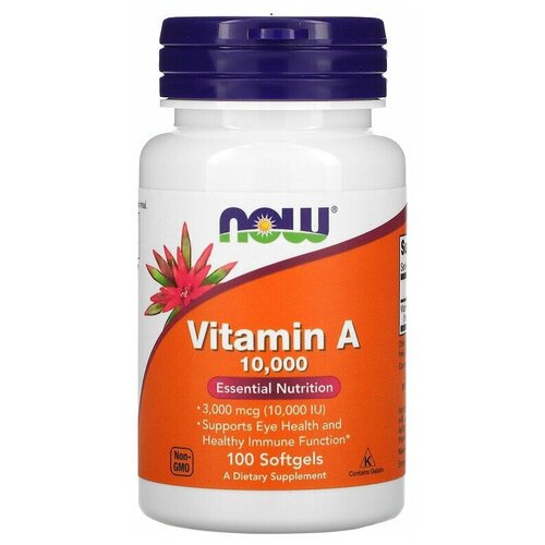 NOW Foods Vitamin A 10 000 IU 100 капсул фотография