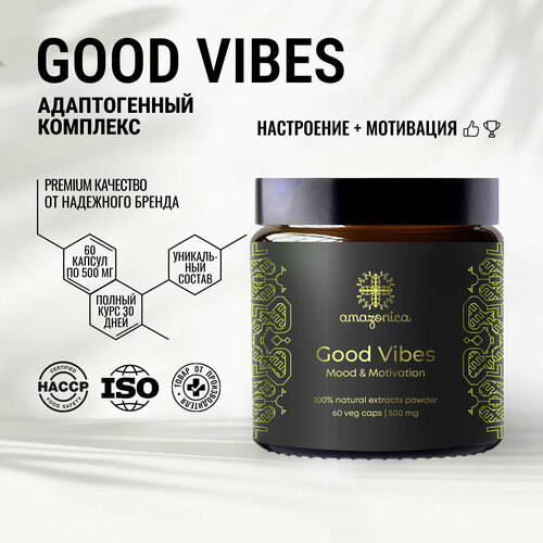 Good Vibes мотивация и позитив 60 капсул Amazonica. Для повышения мотивации и хорошего настроения. Ноотроп. Адаптоген. фотография