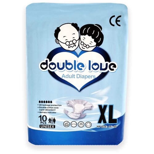 Подгузники впитывающие для взрослых Double love размер XL (обхват 112-152 см)/10 шт. фотография