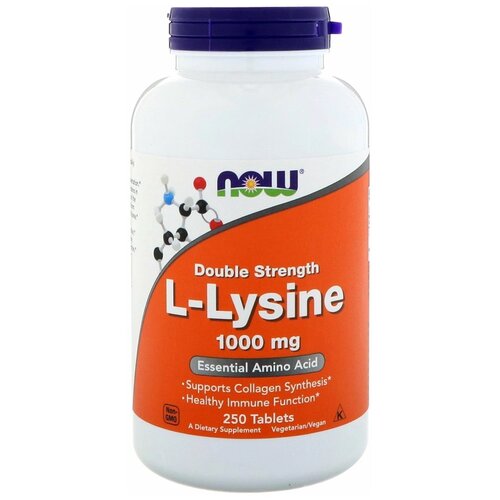 фотография Таблетки NOW L-Lysine, 250 мл, 1000 мг, 250 шт., купить за 3093 р