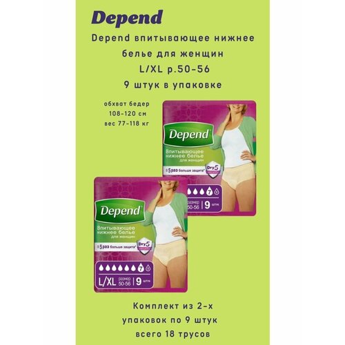 Depend трусы одноразовые для женщин размер L/XL 9 шт/уп фотография