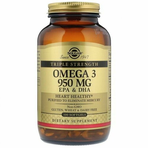 Omega 3, Solgar, Омега 3, рыбий жир, 950мг,100 капсул фотография