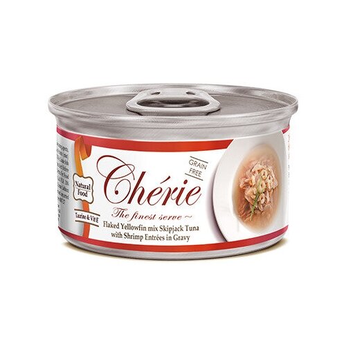 Влажный корм для кошек Pettric Cherie Signature Gravy, смесь желтоперого и полосатого тунца с креветками в подливе, 80 г х 24 шт фотография