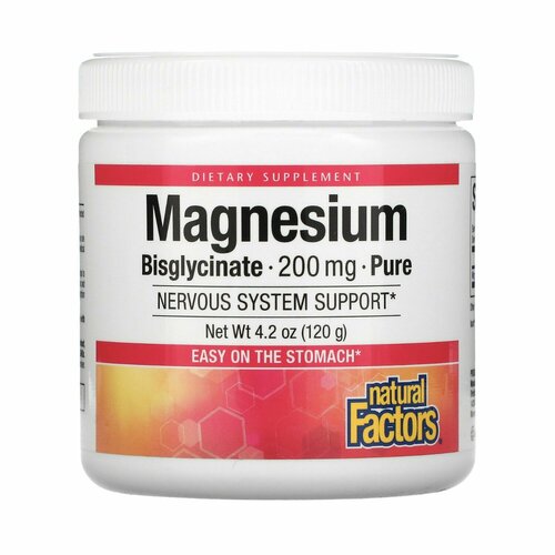 Бисглицинат магния Natural Factors Magnesium Bisglycinate, 200 мг, 120 грамм 50 порций фотография